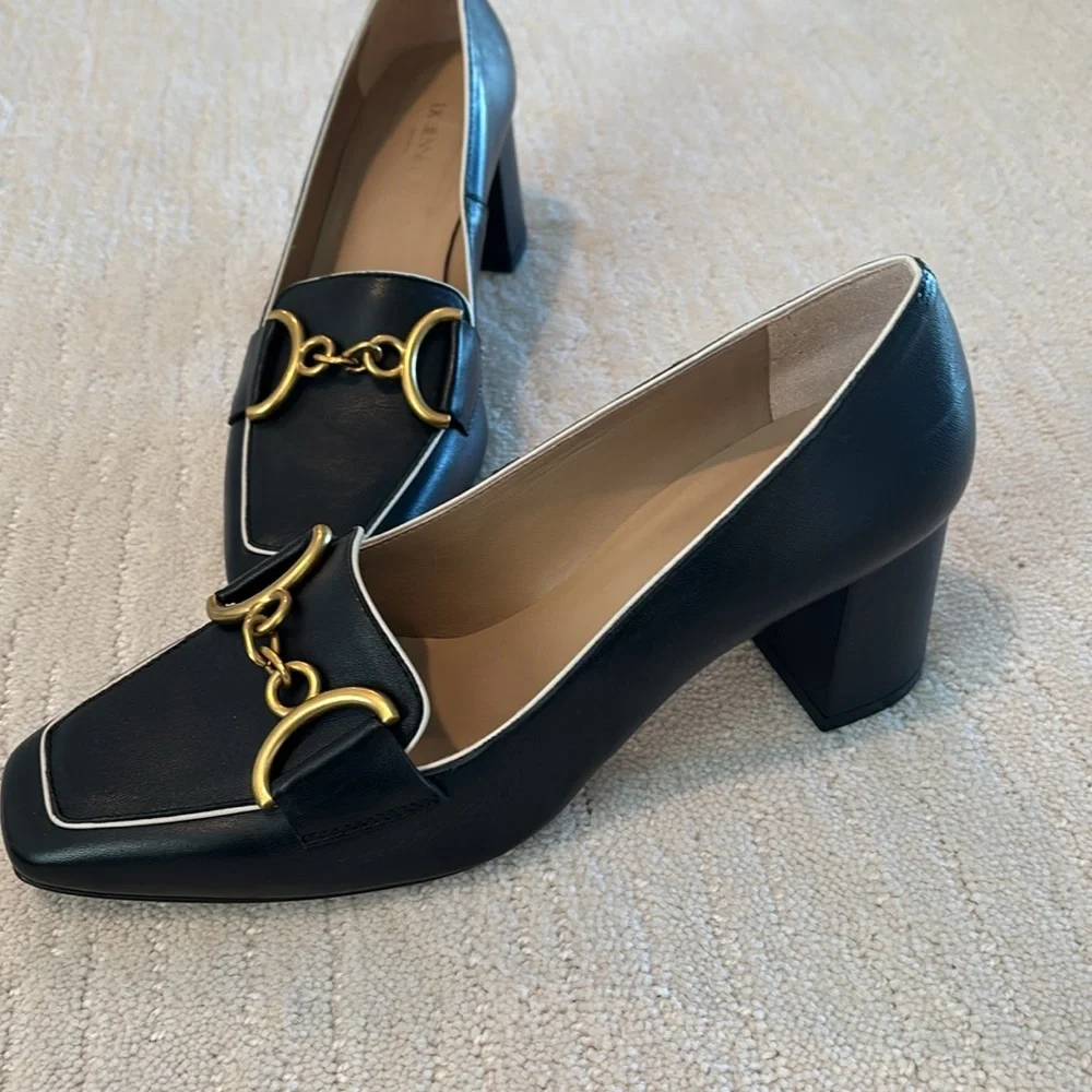 LK Bennett Black Leather Loafers with Gold Accent EUC - Picture 2 of 6